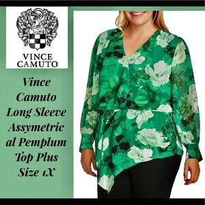 NWT Vince Camuto Long Sleeve Asymmetrical Peplum Top Plus 1X